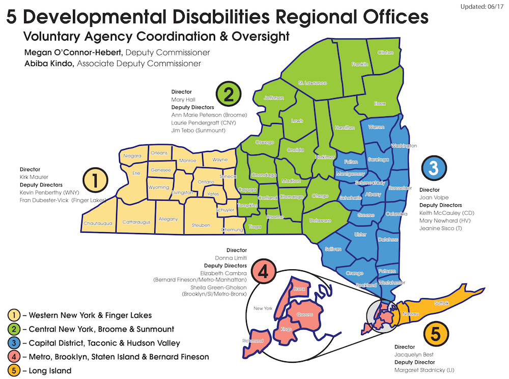 New York state 5 developmental disabilities regional Offices Map